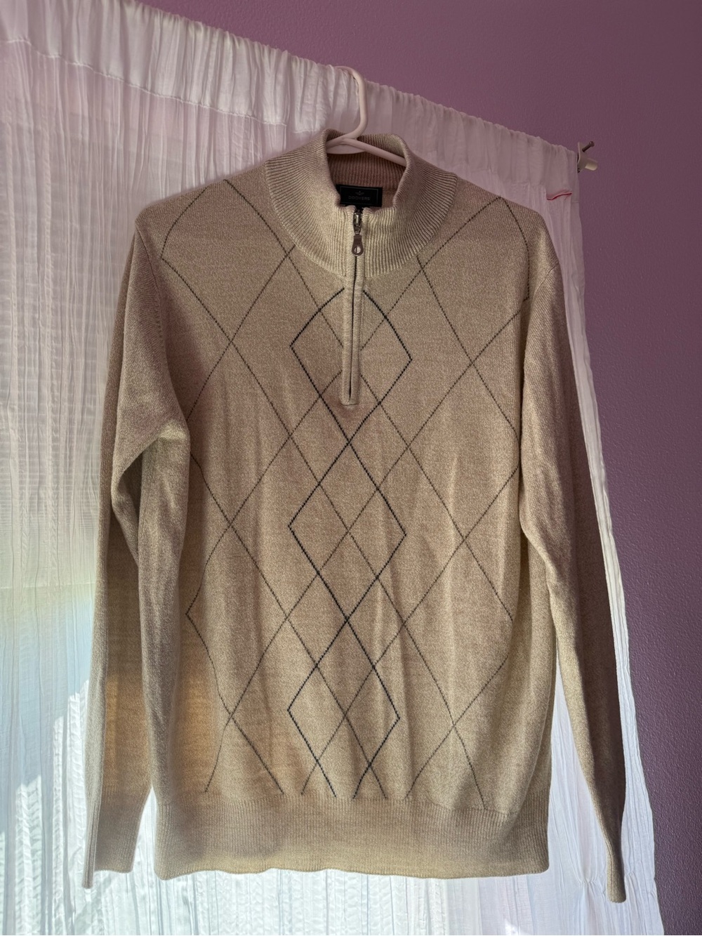 Dockers Beige Zip-Up Diamond Argyle Sweater